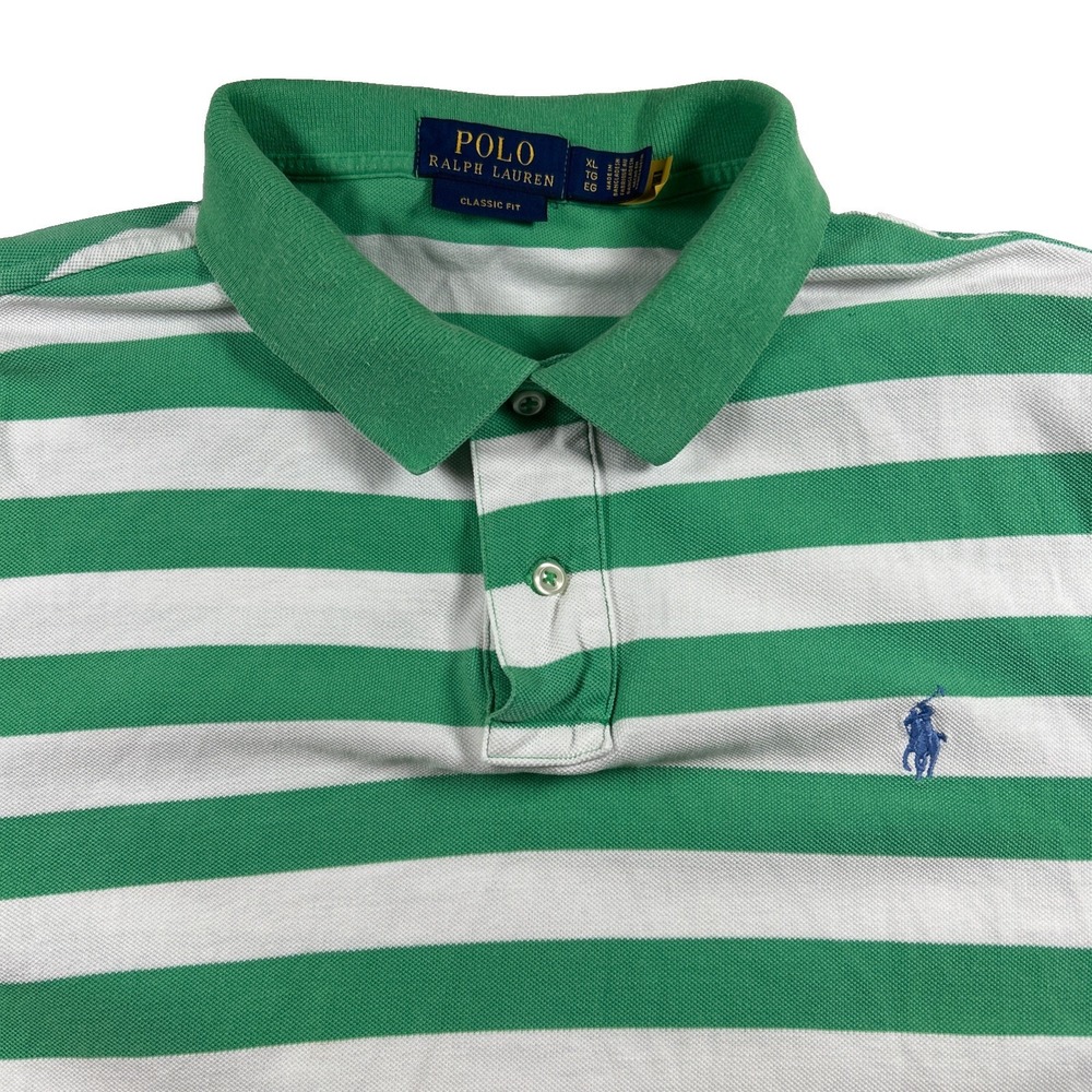 Polo Ralph Lauren Shirt Menβs Size XL White Green Striped Classic Fit Rugby Polo